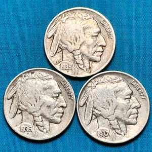 High Grade Indian Head “Buffalo” Nickel Crisply Dated Trio (1930s) w/ Illustrated Information) and Optional 1920s Add-On—shipping included!