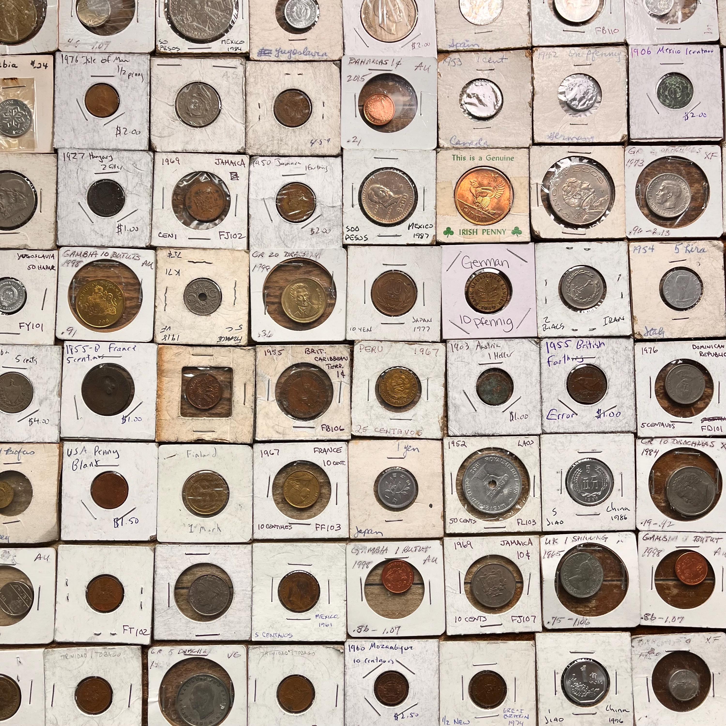 Random Coin Types BULK Lot of Random, VINTAGE, Carded/labeled World Coins—different ...