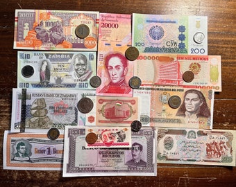 Assorted World SAMPLER—12 Each Unique COINS & BANKNOTES!