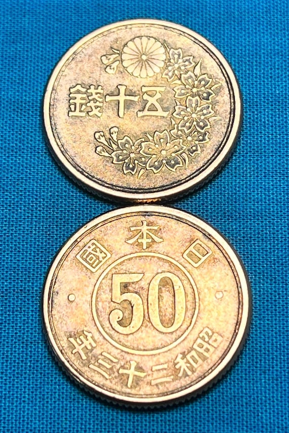 One JAPANESE 1947-1948 50 Sen Coin Featuring Imperial