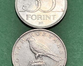 One HUNGARIAN 50 Forint Coin Featuring Falcon/Bird of Prey—Various Years/FREE Shipping!