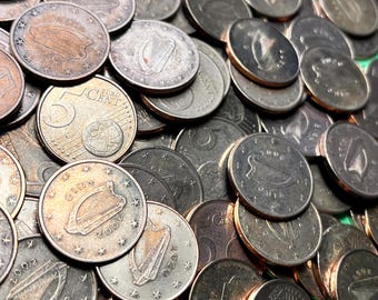 10 IRELAND Euro 5-Cent Coins Featuring IRISH Harp—Circulated Condition/Various Years/FREE Shipping!