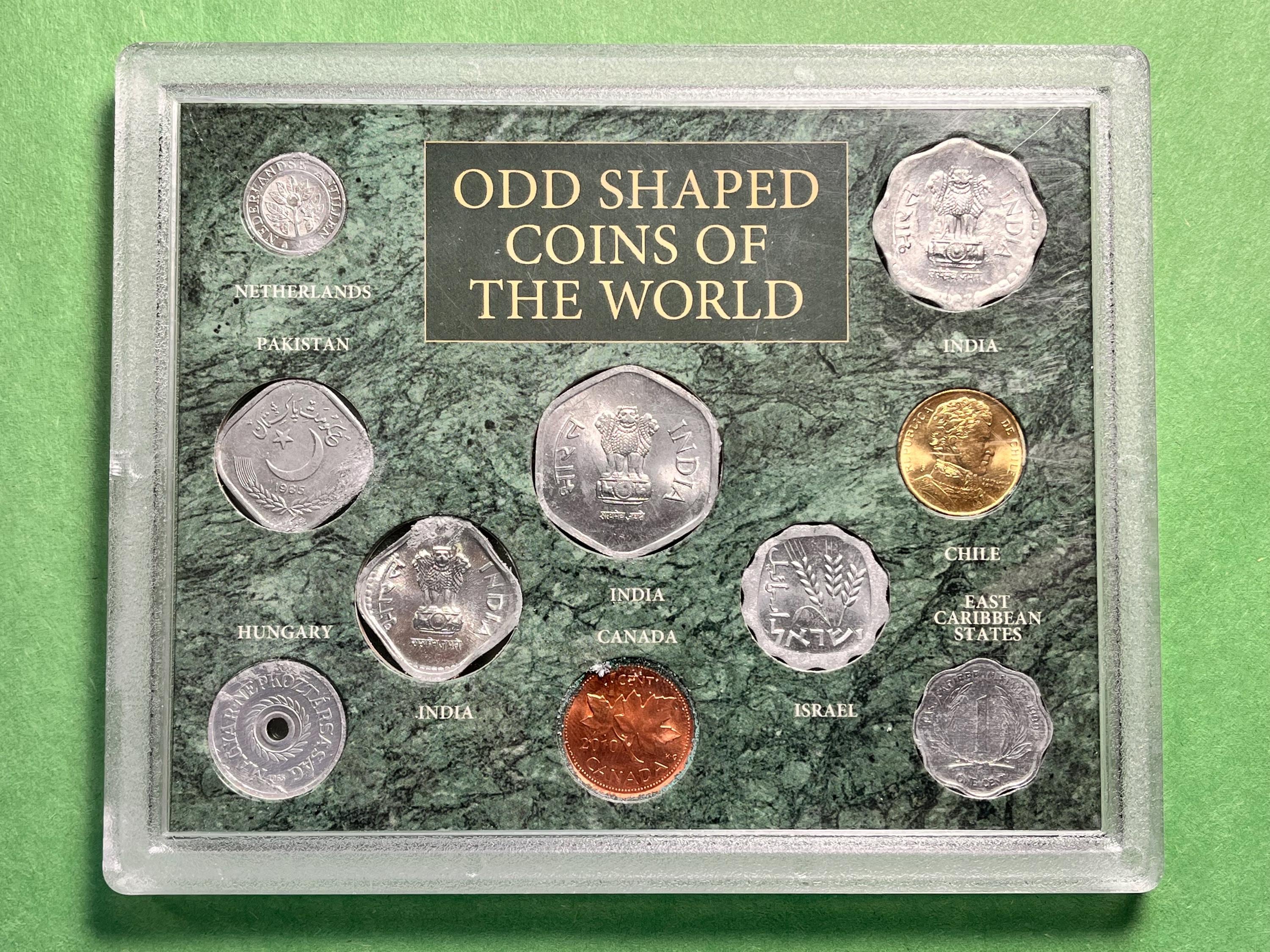 Odd Shaped Coins of the World 10-coin Set in Display Case—only
