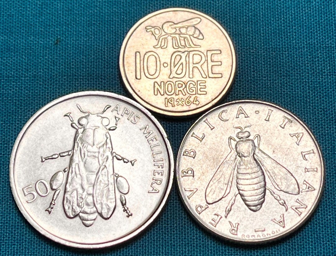HONEYBEE European Vintage Coin Trio (italy, Slovenia, Norway)—high