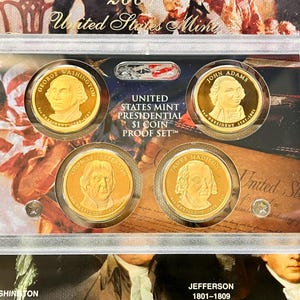 FIRST Year FOUNDING FATHERS Collection: 2007 Secondhand Box Set of U.S. Presidents Golden Proof Dollar Coins—Limited Availability!