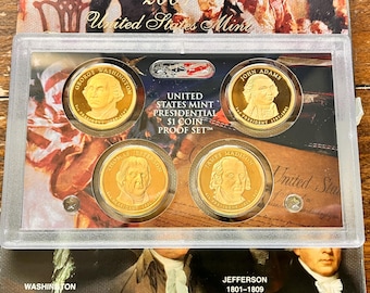 PRIMER AÑO Colección PADRES FUNDADORES: Juego de caja de segunda mano de monedas de dólar de oro Proof de los presidentes de EE. UU. de 2007. ¡Disponibilidad limitada!