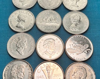 ROYAL Monarch CANADIAN Nickel Sampler—10 Years/Several Unique Styles Across the Decades—Coronation Bunny Upgrade/FREE Shipping!