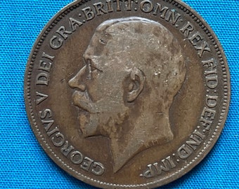 King George V, British Denfender of the Faith (and Seated Britannia with Trident) Large, Bronze 1921 Penny—Shipping Included!