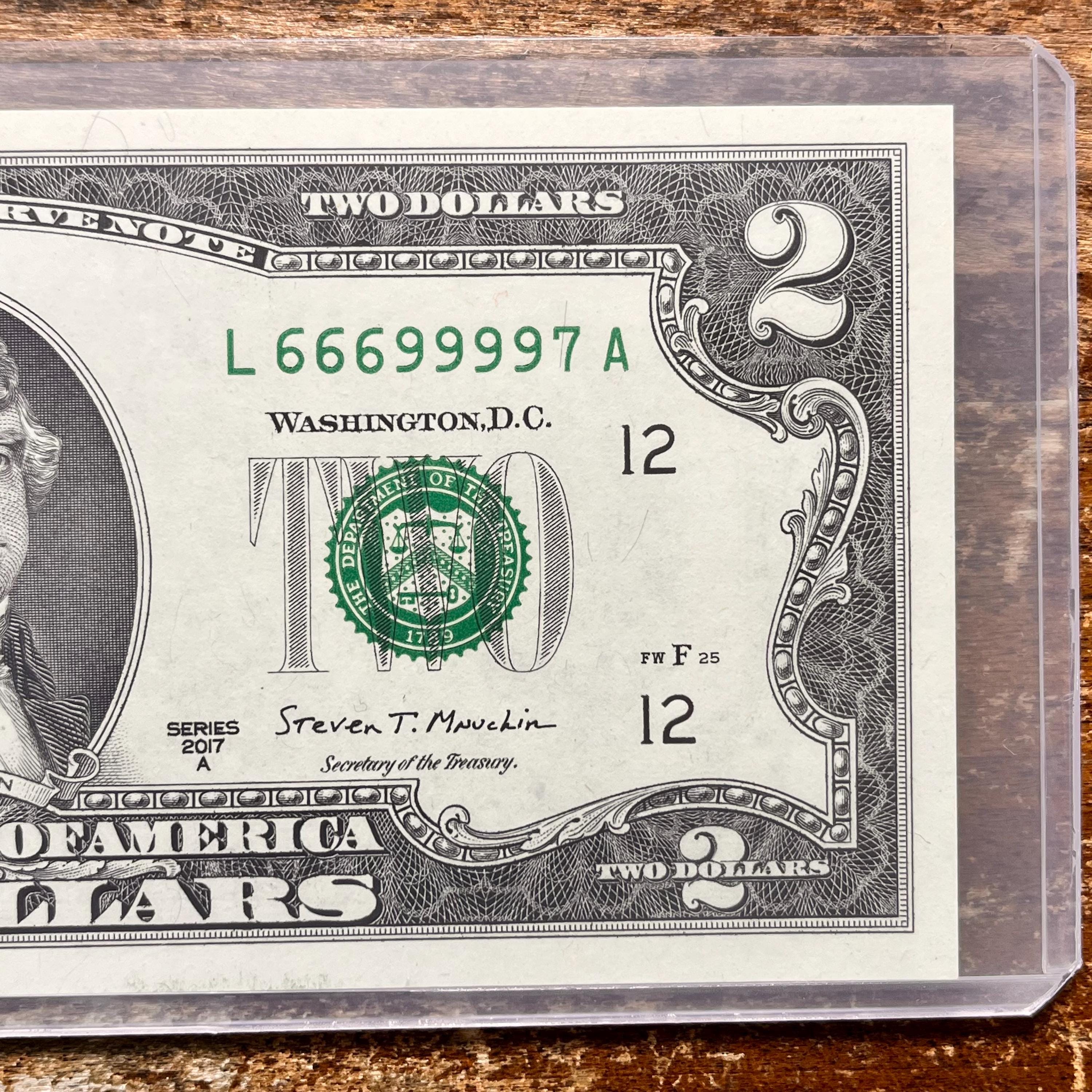 69 Special! ULTRA RARE Serial Numbered Two Dollar Bill (666 999