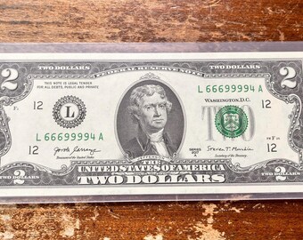 69 スペシャル! 超希少シリアル番号付き 2 ドル紙幣 (666 999