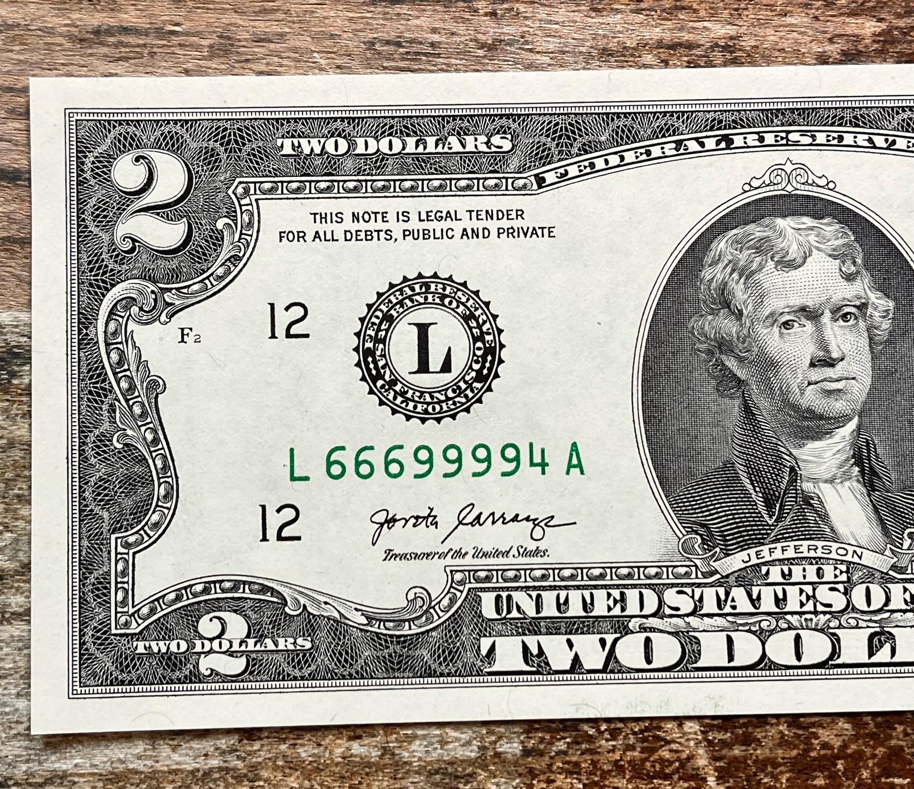 69 スペシャル! 超希少シリアル番号付き 2 ドル紙幣 (666 999