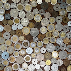 Lot of 25 Unique Irregular World Coins--bimetallic, scalloped, holed, etc. w/ Pouch