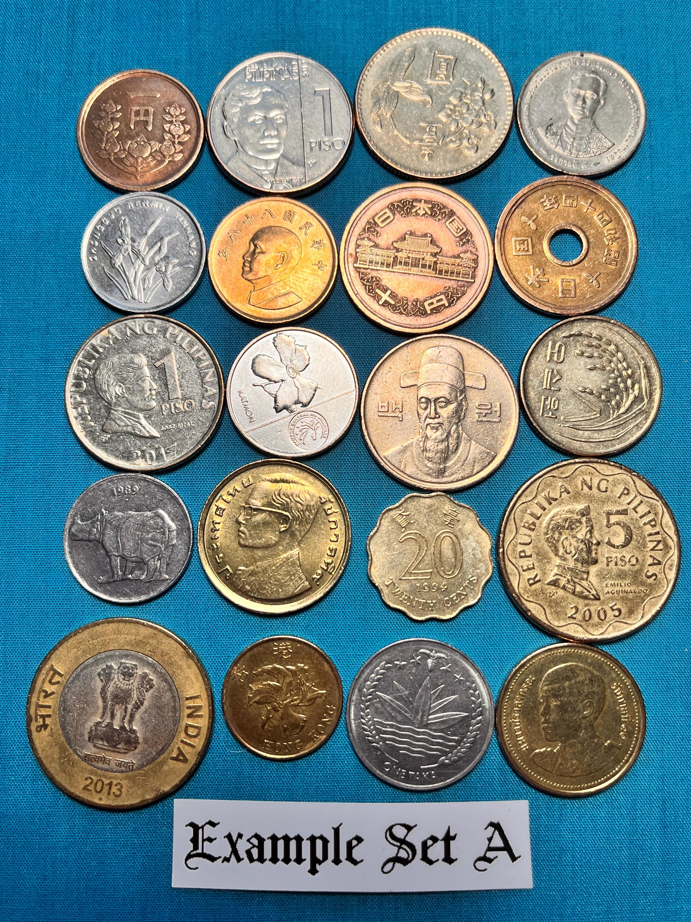International Coin Folder 中国古銭 ASIAN Vintage 20-coin Sets in Pouch (china, Japan, India
