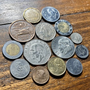 Lot of 15 Vintage Mexican Coins (Shipping Included!)—14 Types Shown + 1 Mystery