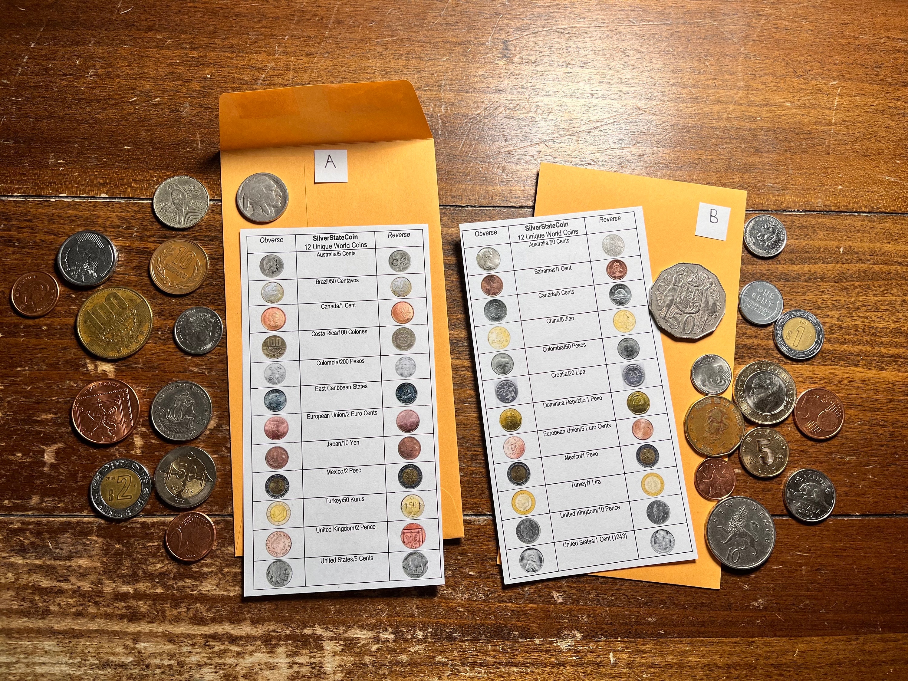 Illustrated 12 World Coin Sets—choose Lot A, B, or Both (shipping