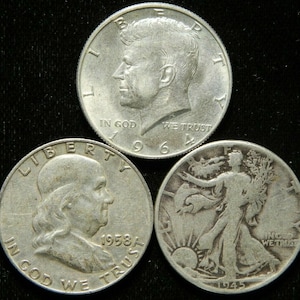 U.S. SILVER Vintage Collectible Half Dollar Trio — zestaw do personalizacji (przeczytaj szczegóły)!