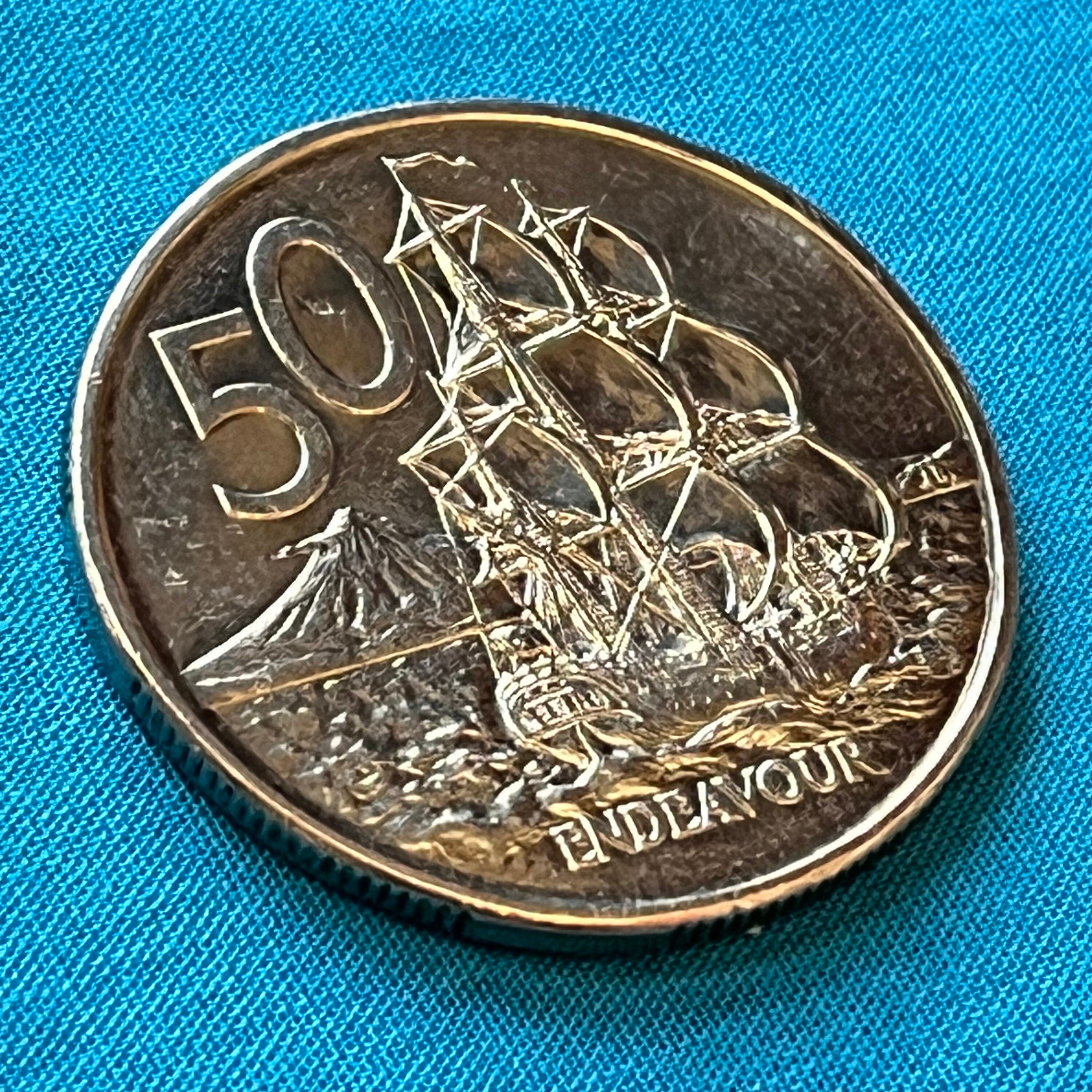 New Zealand Large 50 Cent Coin Featuring the Endeavour Ship on the