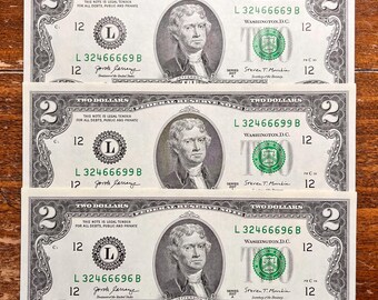 69 Serial Numbered Two Dollar Bill as Shown—RARE Finds/FAST Shipping!
