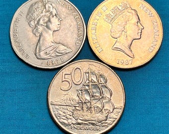 New Zealand Large 50 Cent Coin Featuring the Endeavour Ship on the