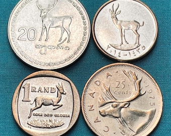 Deer 4-Coin/Country Set  (North America, Africa, Asia, Middle East) with Optional Upgrade—FREE Shipping!