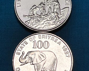 One SINGLE Year (1997) Issue AFRICAN (Eritrean) Mother Bush ELEPHANT 100 Cent Coin—Low Mintage/Free Shipping!