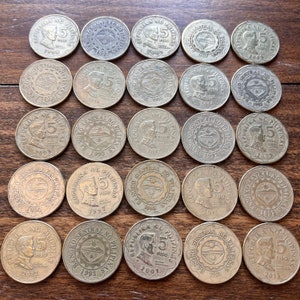 Full Tube (25) Collectible Filipino/Philippines Large 5 Piso Coins, Various Years!