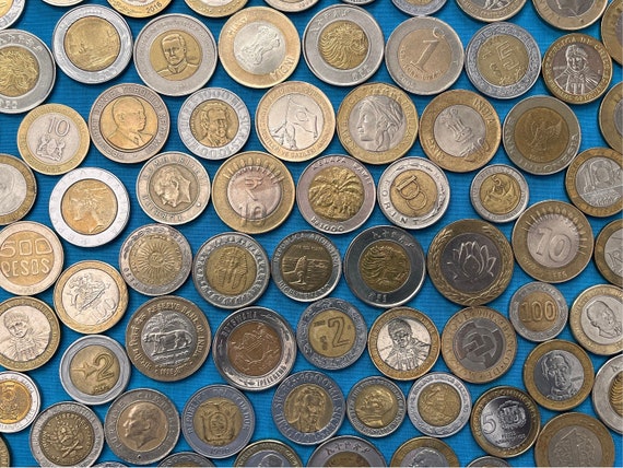 Collection of 20 Rare BIMETAL World Coins in Drawstring Pouch
