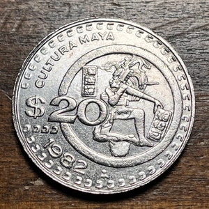 Vintage 1980-1982 Mayan Culture Commemorative Mexican 20 Peso Coin