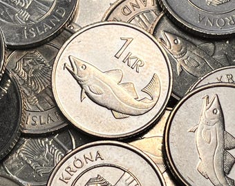 ICELANDIC Krona Coins—Full Tube (45) Featuring COD Fish/Various Years/LIMITED Availability!