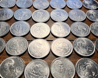 Rotolo completo di monete (36) Pesos messicani vintage in acciaio degli anni '80 in rotoli - Disponibilità limitata!