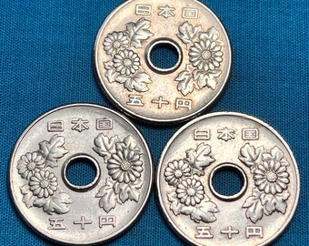 Vintage (1960s-80s) JAPANESE 50 Yen Floral Coins (set of 6