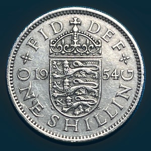 FIRST YEAR (1954) British/United Kingdom One Shilling Coin Featuring Young Queen Elizabeth II—High Grade/Shipping Included!