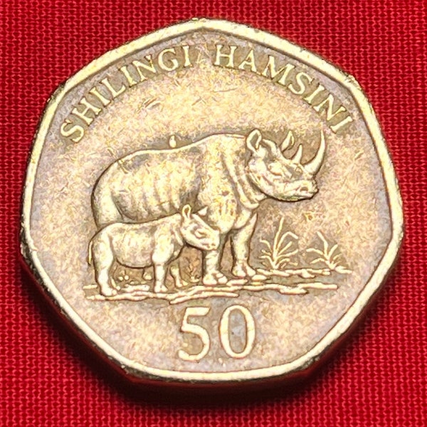 Tanzanian African Black Rhino 50 Shilling Hexagonal Coin—First Year Mintage/Shipping Included!