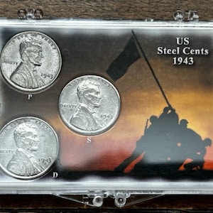 1943 "WW II" Steel Penny Complete Set(s) (P/D/S) in Iwo Jima Commemorative Case