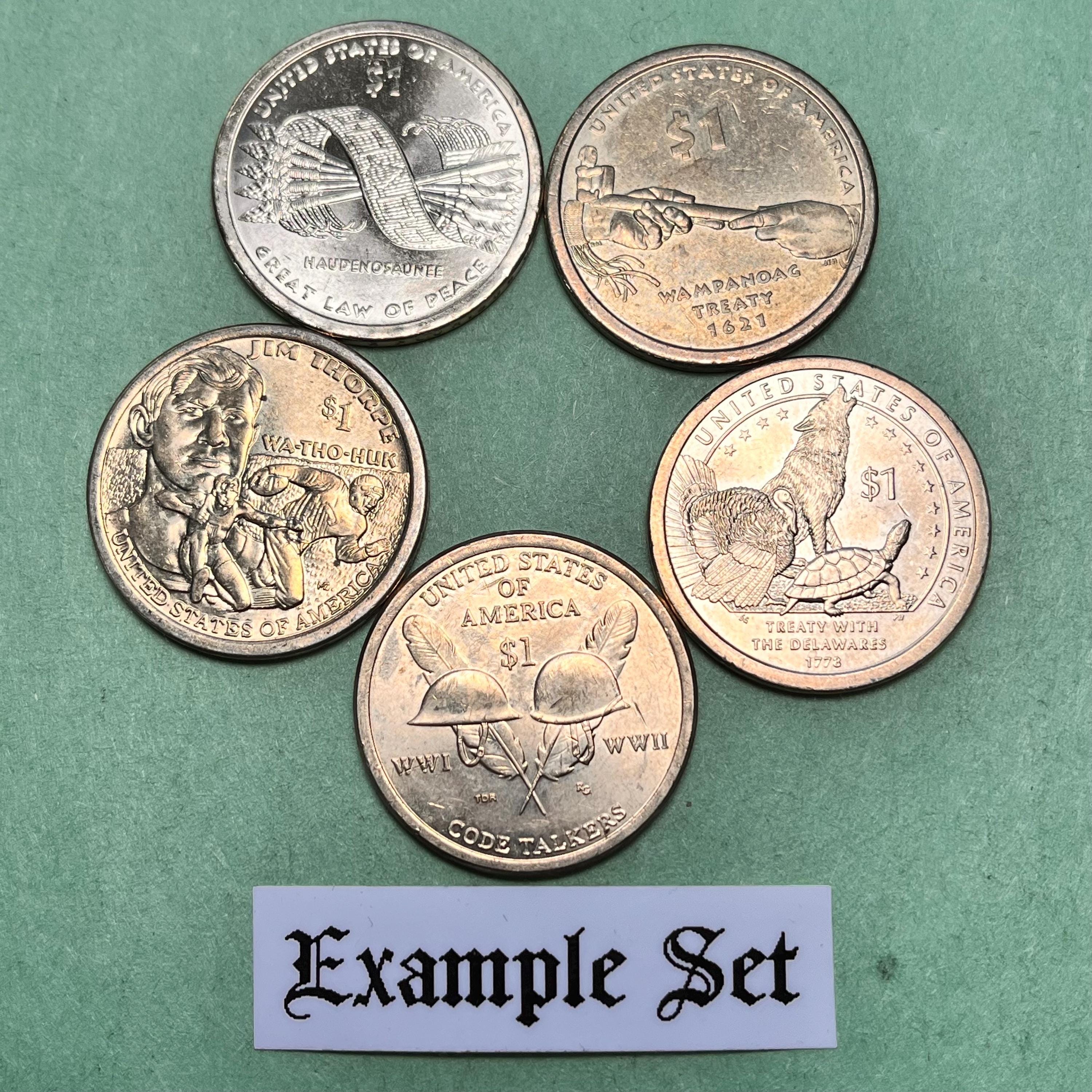流通済みのネイティブアメリカン1ドル硬貨サンプルセット - 5種類の