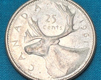 1968年以前の銀製カナダ鹿モチーフ25セント硬貨（流通グレード3種類