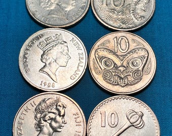 OCEANIA 10 Cent Trio: Australia, New Zealand, Fiji—Limited Availability/Various Monarch Portraits/FREE Shipping!