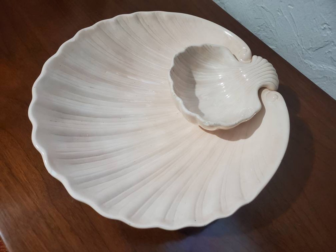 Vintage Fitz and Floyd Clam Shell Chip and Dip Bowl Etsy