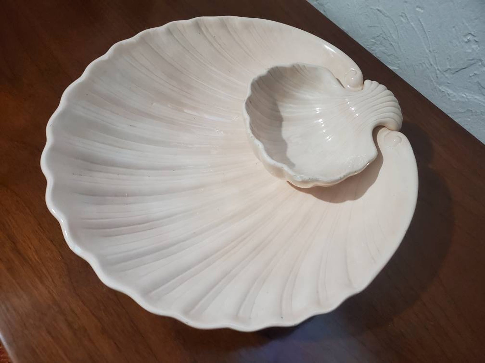 Vintage Fitz and Floyd Clam Shell Chip and Dip Bowl Etsy