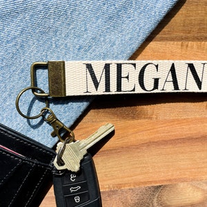 Personalized Canvas Keychain/ Bronze Key Fob/ Lanyard/ Cute Car Accessory / Custom Keychain Fabric Wristlet/ Name Quote/ Gift/ Lyrics Text