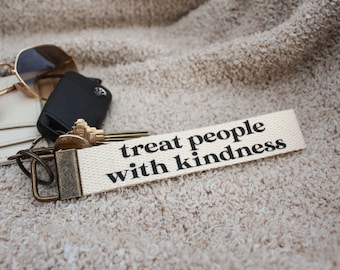 Treat People with kindness /Personalized Canvas Keychain/ Bronze Key Fob/ Lanyard/ Cute Car/Fabric Wristlet/ Quote/Gift / Handmade/ love