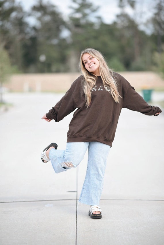 Embroidered Sweatshirt Dinosaur Riding a Skateboard Embroidered