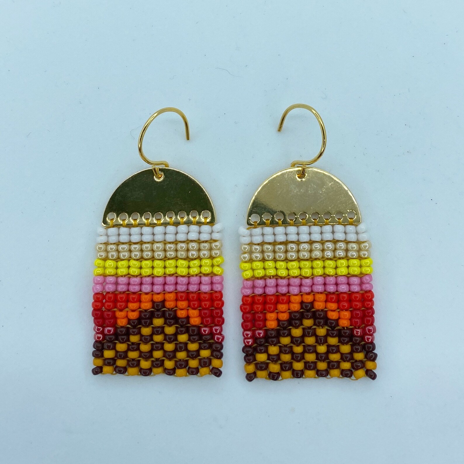 Brass and seed bead sunset earrings Etsy