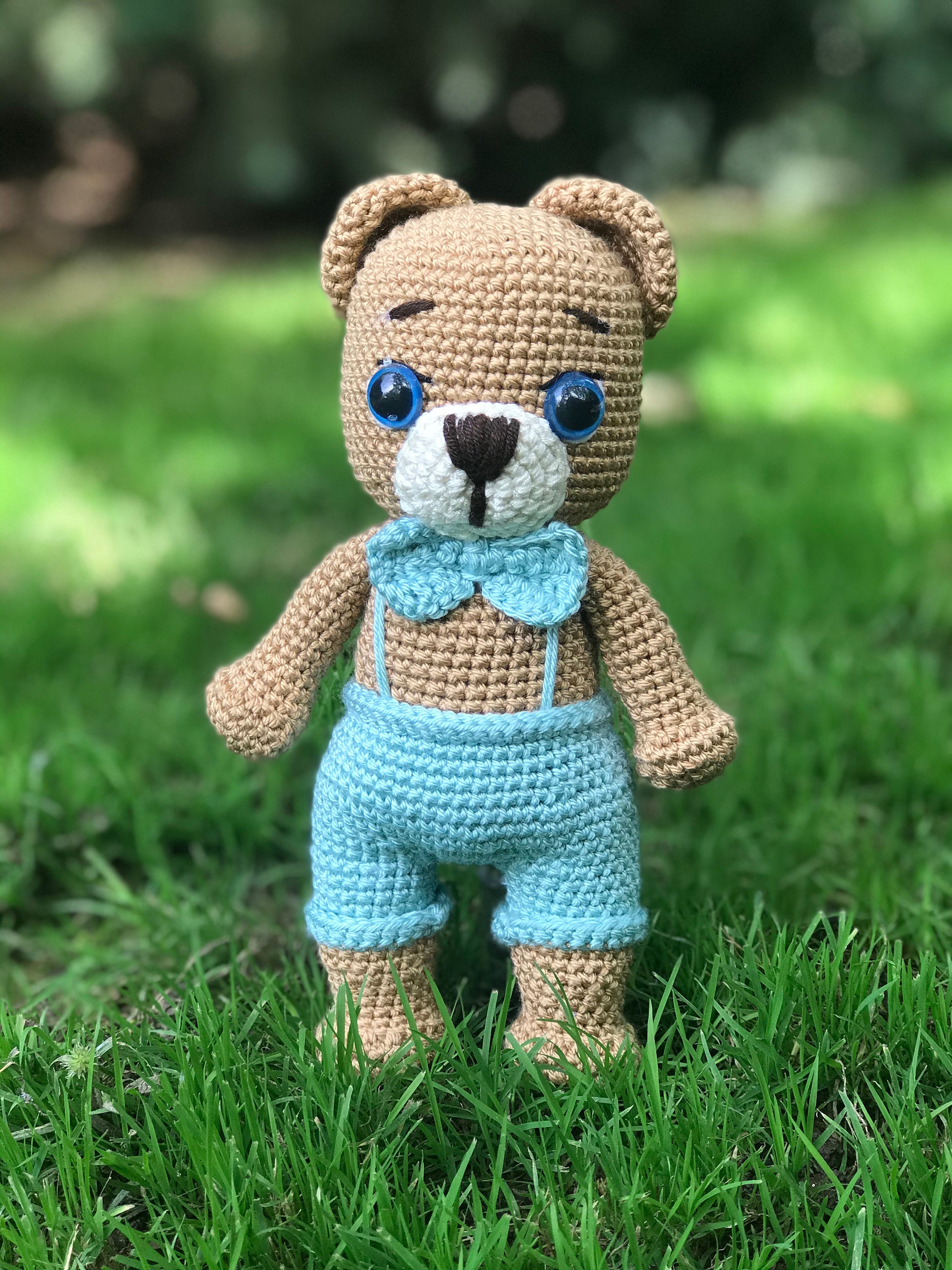 Bear Toy Wearing a Blue Bow Tie Little Brown Teddy Bear Etsy UK