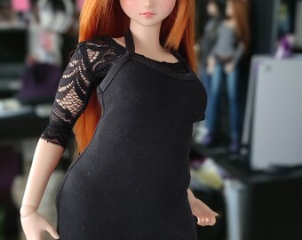 Chique kanten set PEAR - klein zwart viscose jurkje en kanten top voor Smart Doll PEAR ALLEEN