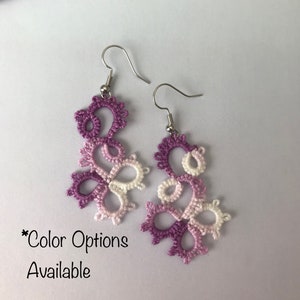 Handmade Flower Tatting Frivolite Earrings, Tatted earrings, Tatting earrings, Flower earrings, Cotton earrings, Lace earrings
