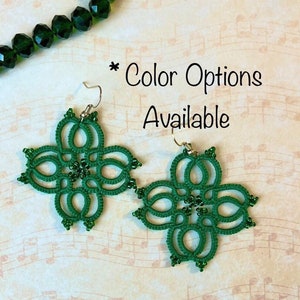 Handmade Tatting Frivolite Earrings, Tatted jewelry, Handmade Cotton Earrings with beads, Tatting earrings, Tatted Earrings