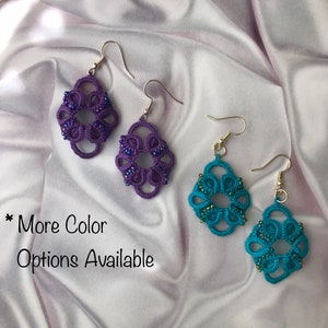 Handmade Tatting Frivolite Earrings, Tatted jewelry, Handmade Cotton Earrings with beads, tatting