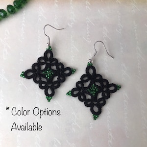 Handmade Tatting Frivolite Earrings, Tatted jewelry, Handmade Cotton Earrings with beads, Tatting, Dangling earrings, Tatted earrings, Tat