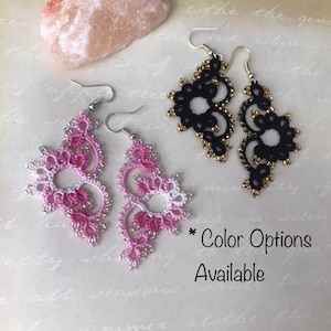 Handmade Flower Tatting Frivolite Earrings, Tatted earrings, Tatting earrings, Cotton earrings, Lace earrings, Flower earrings